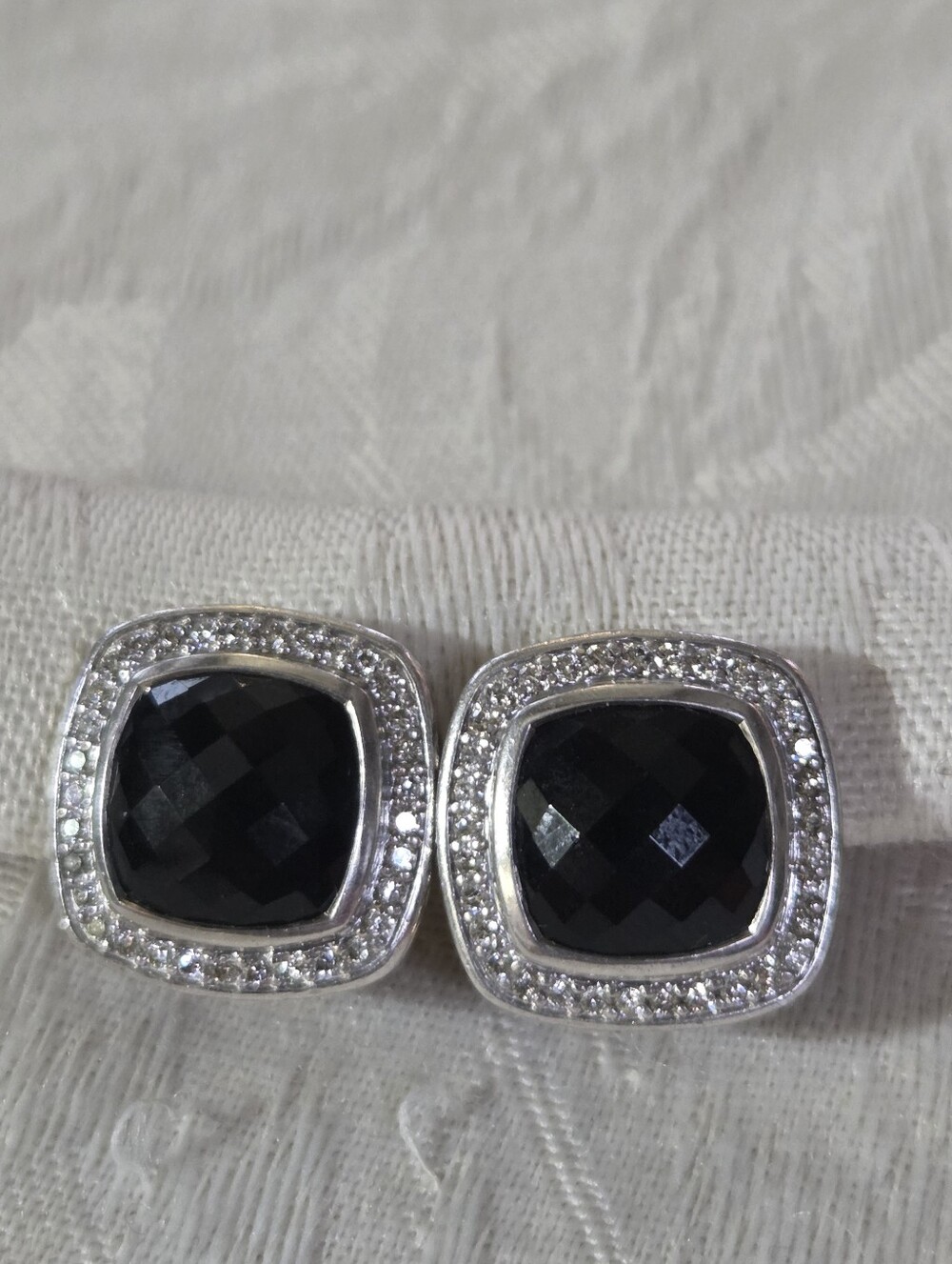 David Yurman Albion Earrings with Onyx and Diamonds, SS